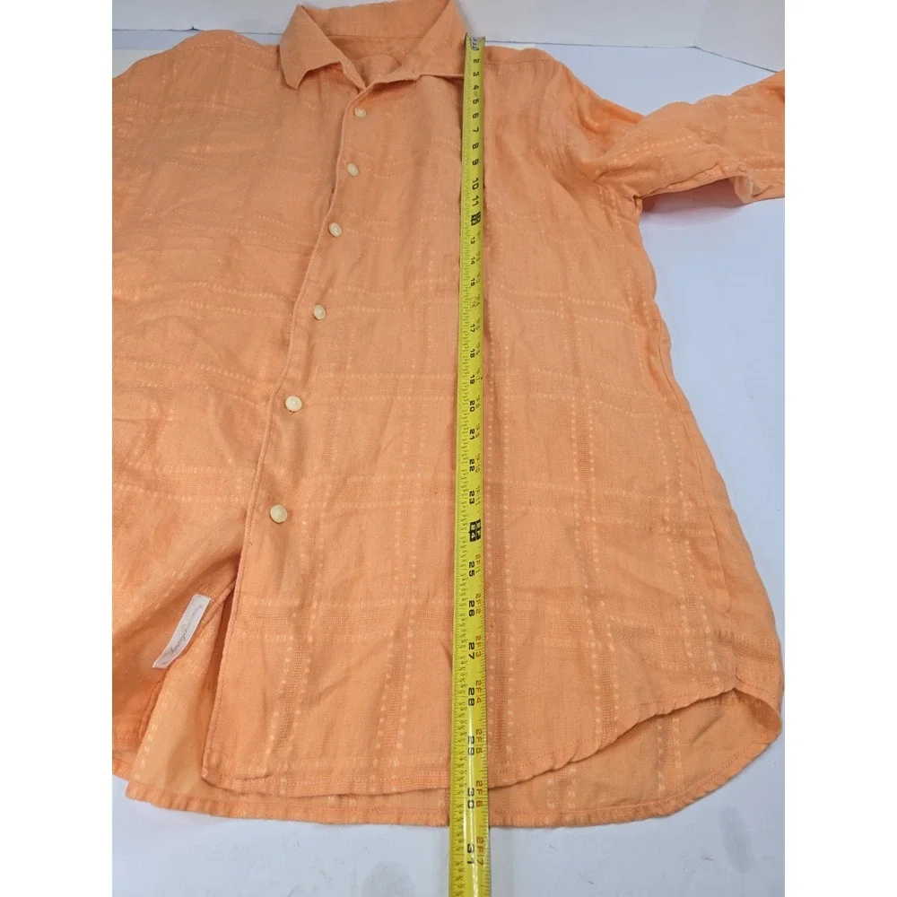 Tommy Bahama Men's‎ XL Orange 100% Linen Long Sleeve Button Up Shirt Beach Vtg